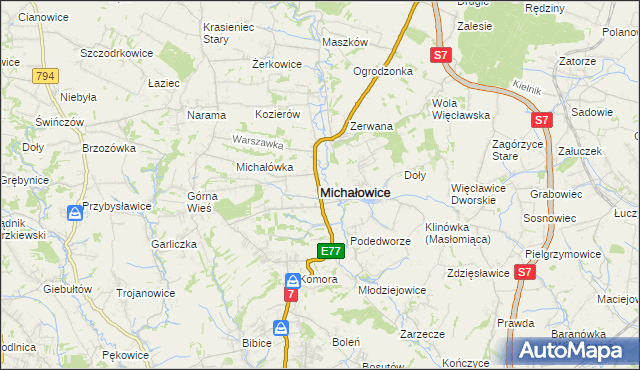 mapa Michałowice powiat krakowski, Michałowice powiat krakowski na mapie Targeo