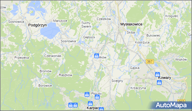 mapa Miłków gmina Podgórzyn, Miłków gmina Podgórzyn na mapie Targeo