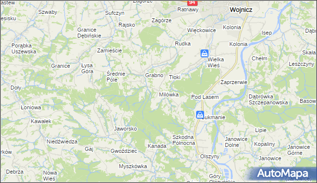 mapa Milówka gmina Wojnicz, Milówka gmina Wojnicz na mapie Targeo