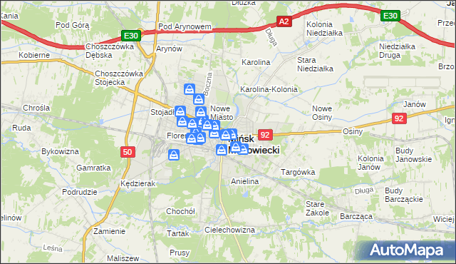 mapa Mińsk Mazowiecki, Mińsk Mazowiecki na mapie Targeo