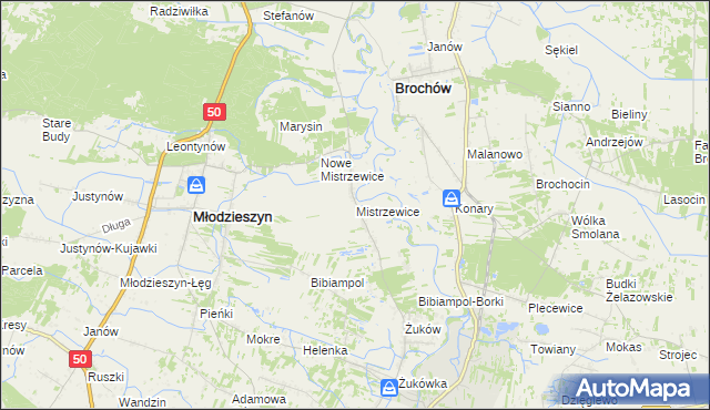 mapa Mistrzewice, Mistrzewice na mapie Targeo