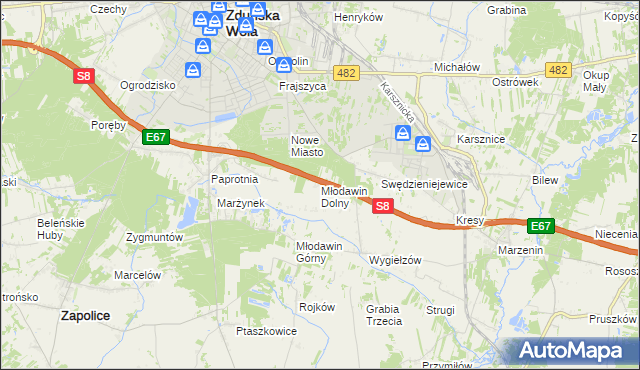 mapa Młodawin Dolny, Młodawin Dolny na mapie Targeo