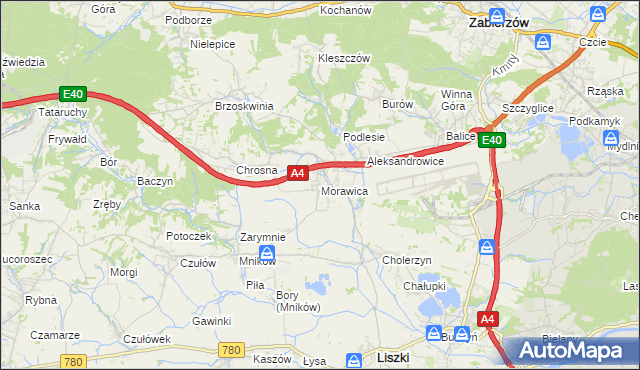 mapa Morawica gmina Liszki, Morawica gmina Liszki na mapie Targeo