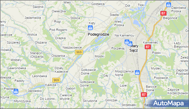 mapa Mostki gmina Stary Sącz, Mostki gmina Stary Sącz na mapie Targeo
