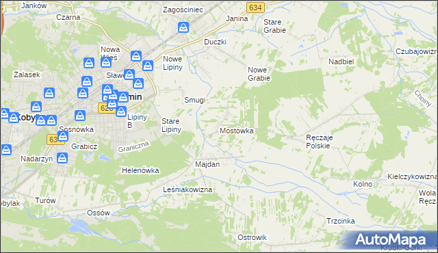 mapa Mostówka gmina Wołomin, Mostówka gmina Wołomin na mapie Targeo