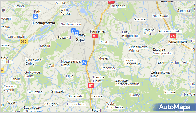 mapa Myślec, Myślec na mapie Targeo