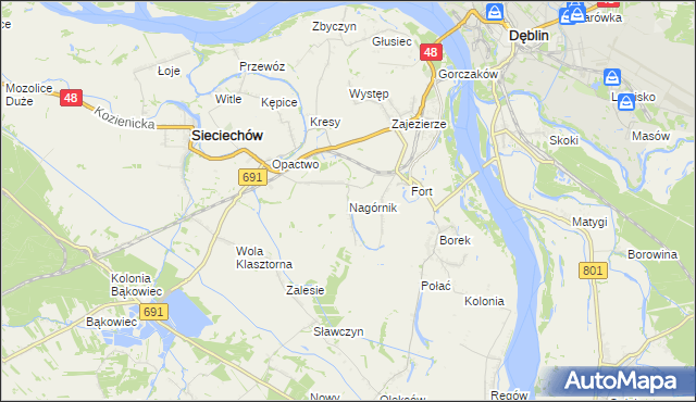 mapa Nagórnik gmina Sieciechów, Nagórnik gmina Sieciechów na mapie Targeo
