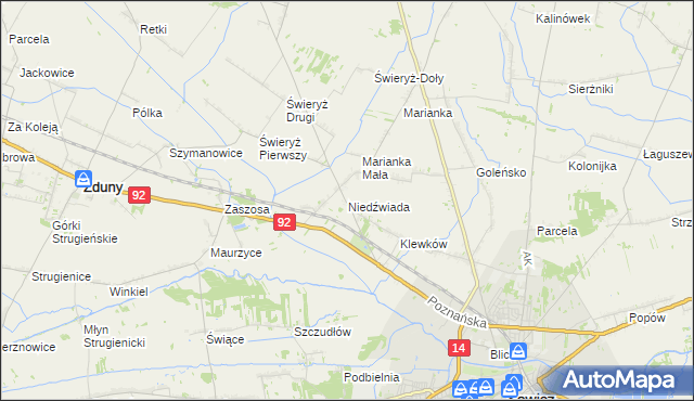 mapa Niedźwiada gmina Łowicz, Niedźwiada gmina Łowicz na mapie Targeo