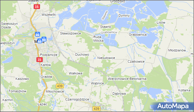 mapa Niesułowice gmina Milicz, Niesułowice gmina Milicz na mapie Targeo
