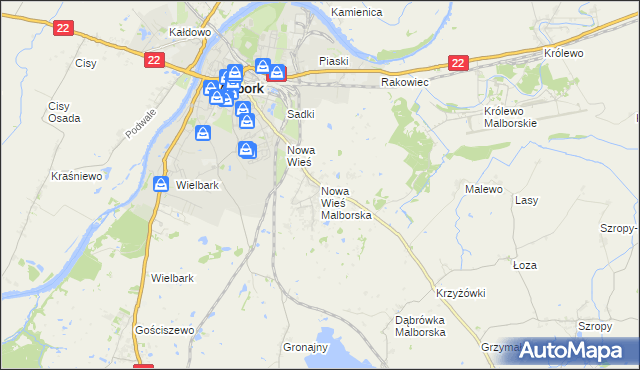 mapa Nowa Wieś Malborska, Nowa Wieś Malborska na mapie Targeo