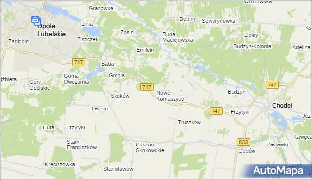 mapa Nowe Komaszyce, Nowe Komaszyce na mapie Targeo