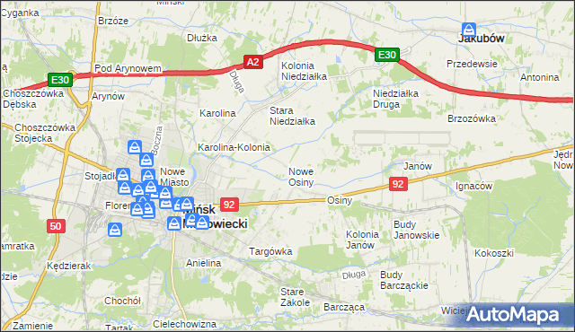 mapa Nowe Osiny, Nowe Osiny na mapie Targeo