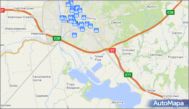 mapa Nowe Pole gmina Elbląg, Nowe Pole gmina Elbląg na mapie Targeo