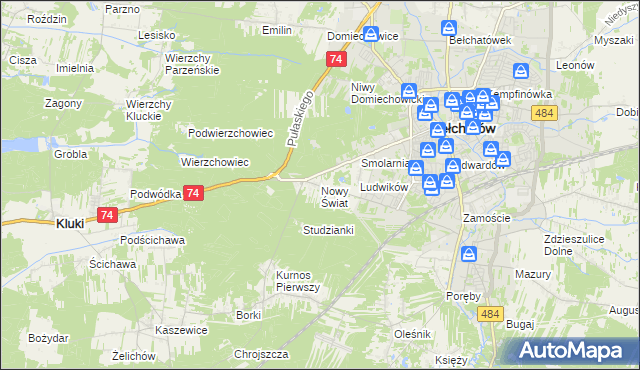 mapa Nowy Świat gmina Bełchatów, Nowy Świat gmina Bełchatów na mapie Targeo