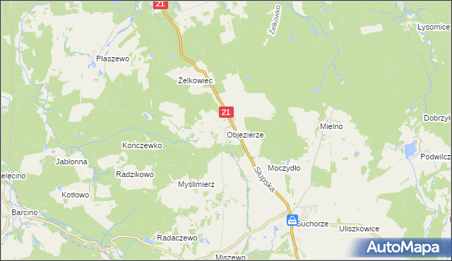 mapa Objezierze gmina Trzebielino, Objezierze gmina Trzebielino na mapie Targeo