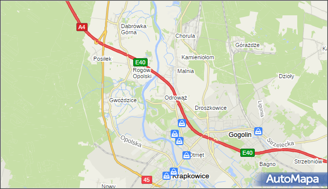 mapa Odrowąż gmina Gogolin, Odrowąż gmina Gogolin na mapie Targeo