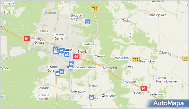 mapa Olewin gmina Olkusz, Olewin gmina Olkusz na mapie Targeo