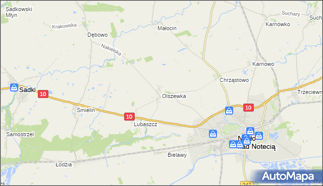 mapa Olszewka gmina Nakło nad Notecią, Olszewka gmina Nakło nad Notecią na mapie Targeo