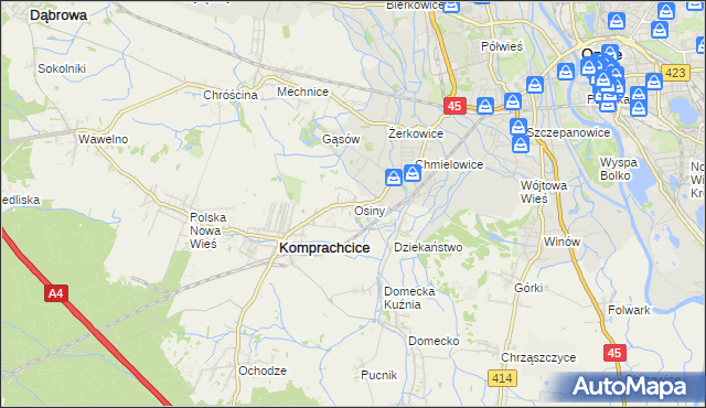 mapa Osiny gmina Komprachcice, Osiny gmina Komprachcice na mapie Targeo