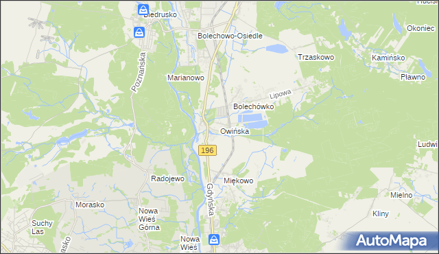 mapa Owińska, Owińska na mapie Targeo