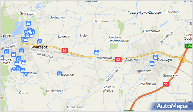 mapa Paczkowo gmina Swarzędz, Paczkowo gmina Swarzędz na mapie Targeo