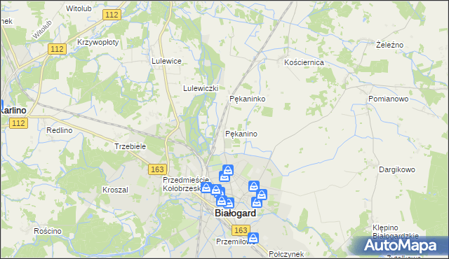 mapa Pękanino gmina Białogard, Pękanino gmina Białogard na mapie Targeo