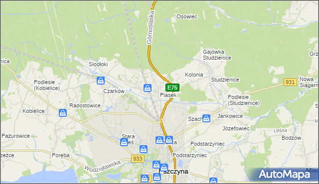 mapa Piasek gmina Pszczyna, Piasek gmina Pszczyna na mapie Targeo