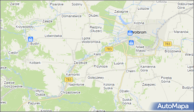 mapa Piaski gmina Wolbrom, Piaski gmina Wolbrom na mapie Targeo