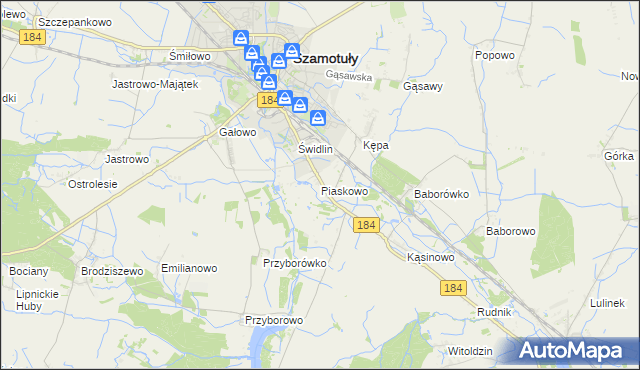 mapa Piaskowo gmina Szamotuły, Piaskowo gmina Szamotuły na mapie Targeo