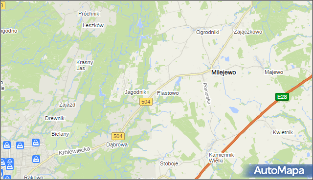 mapa Piastowo gmina Milejewo, Piastowo gmina Milejewo na mapie Targeo