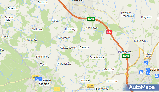 mapa Piekary gmina Oborniki Śląskie, Piekary gmina Oborniki Śląskie na mapie Targeo