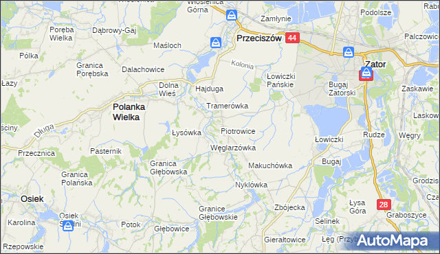 mapa Piotrowice gmina Przeciszów, Piotrowice gmina Przeciszów na mapie Targeo