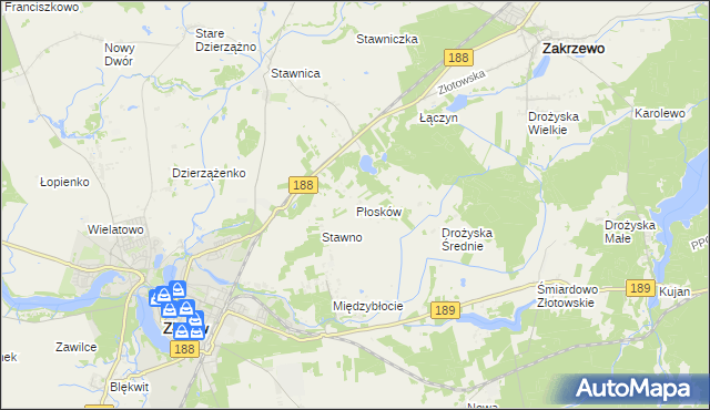 mapa Płosków gmina Złotów, Płosków gmina Złotów na mapie Targeo