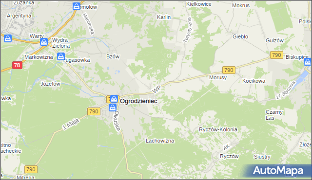 mapa Podzamcze gmina Ogrodzieniec, Podzamcze gmina Ogrodzieniec na mapie Targeo
