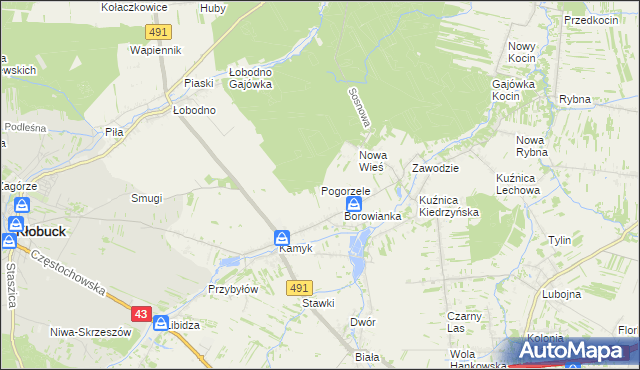 mapa Pogorzele gmina Kłobuck, Pogorzele gmina Kłobuck na mapie Targeo