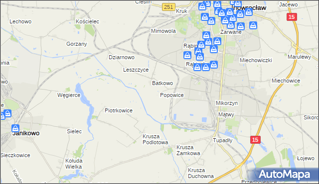 mapa Popowice gmina Inowrocław, Popowice gmina Inowrocław na mapie Targeo