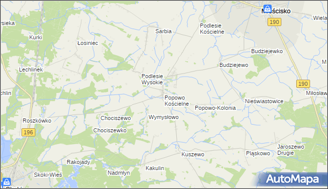 mapa Popowo Kościelne gmina Mieścisko, Popowo Kościelne gmina Mieścisko na mapie Targeo