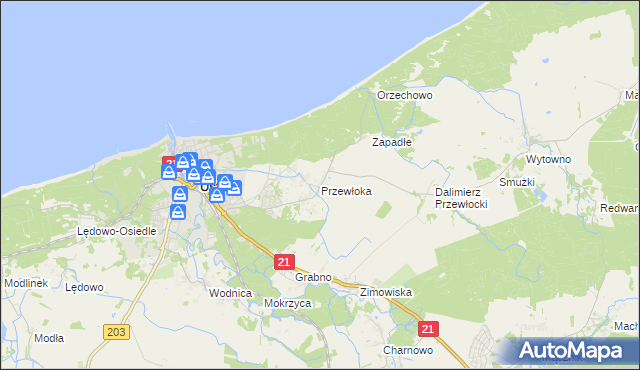 mapa Przewłoka gmina Ustka, Przewłoka gmina Ustka na mapie Targeo