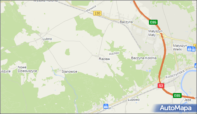 mapa Racław gmina Bogdaniec, Racław gmina Bogdaniec na mapie Targeo