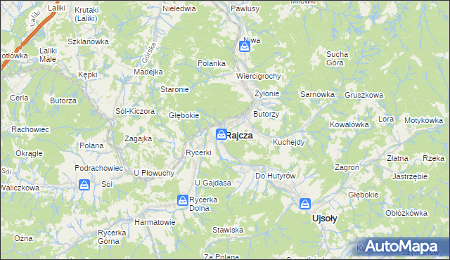 mapa Rajcza, Rajcza na mapie Targeo