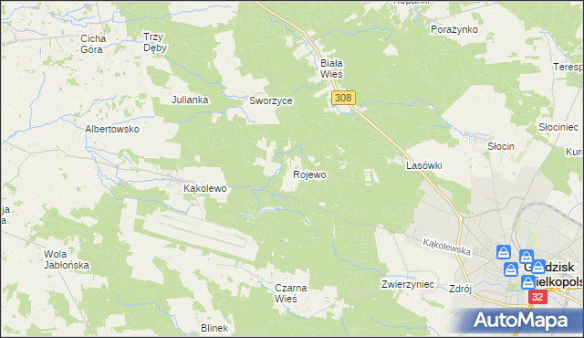 mapa Rojewo gmina Grodzisk Wielkopolski, Rojewo gmina Grodzisk Wielkopolski na mapie Targeo