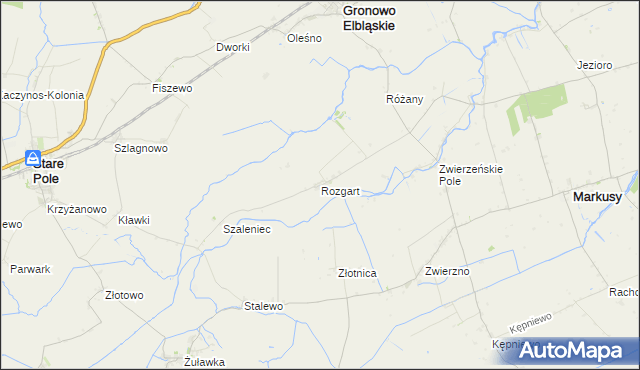 mapa Rozgart gmina Gronowo Elbląskie, Rozgart gmina Gronowo Elbląskie na mapie Targeo