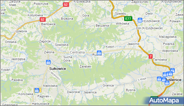 mapa Rudnik gmina Sułkowice, Rudnik gmina Sułkowice na mapie Targeo