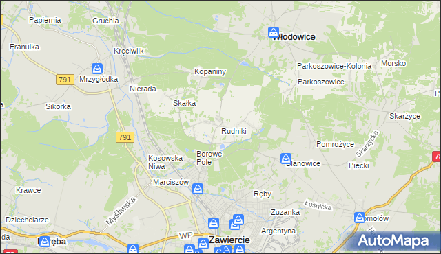 mapa Rudniki gmina Włodowice, Rudniki gmina Włodowice na mapie Targeo