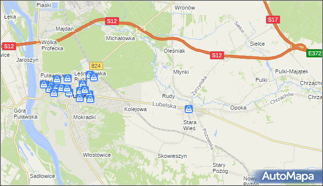 mapa Rudy gmina Końskowola, Rudy gmina Końskowola na mapie Targeo