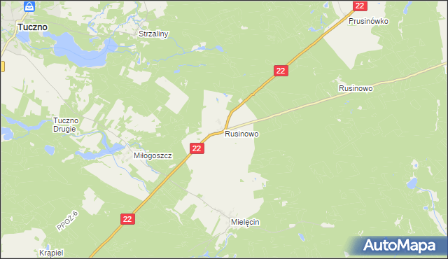 mapa Rusinowo gmina Tuczno, Rusinowo gmina Tuczno na mapie Targeo