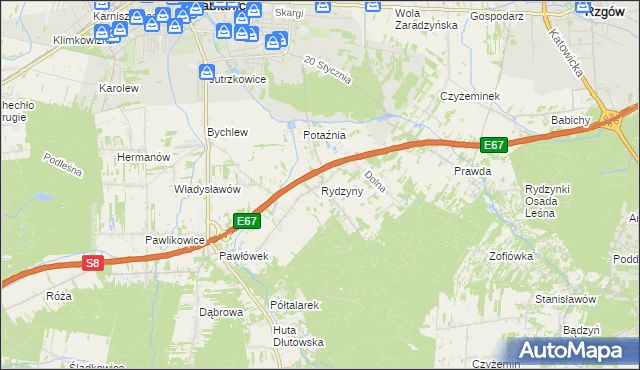 mapa Rydzyny, Rydzyny na mapie Targeo