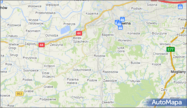 mapa Rzozów, Rzozów na mapie Targeo