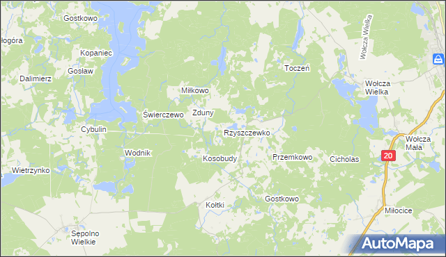 mapa Rzyszczewko gmina Biały Bór, Rzyszczewko gmina Biały Bór na mapie Targeo