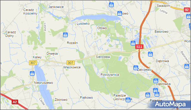 mapa Sierosław gmina Tarnowo Podgórne, Sierosław gmina Tarnowo Podgórne na mapie Targeo